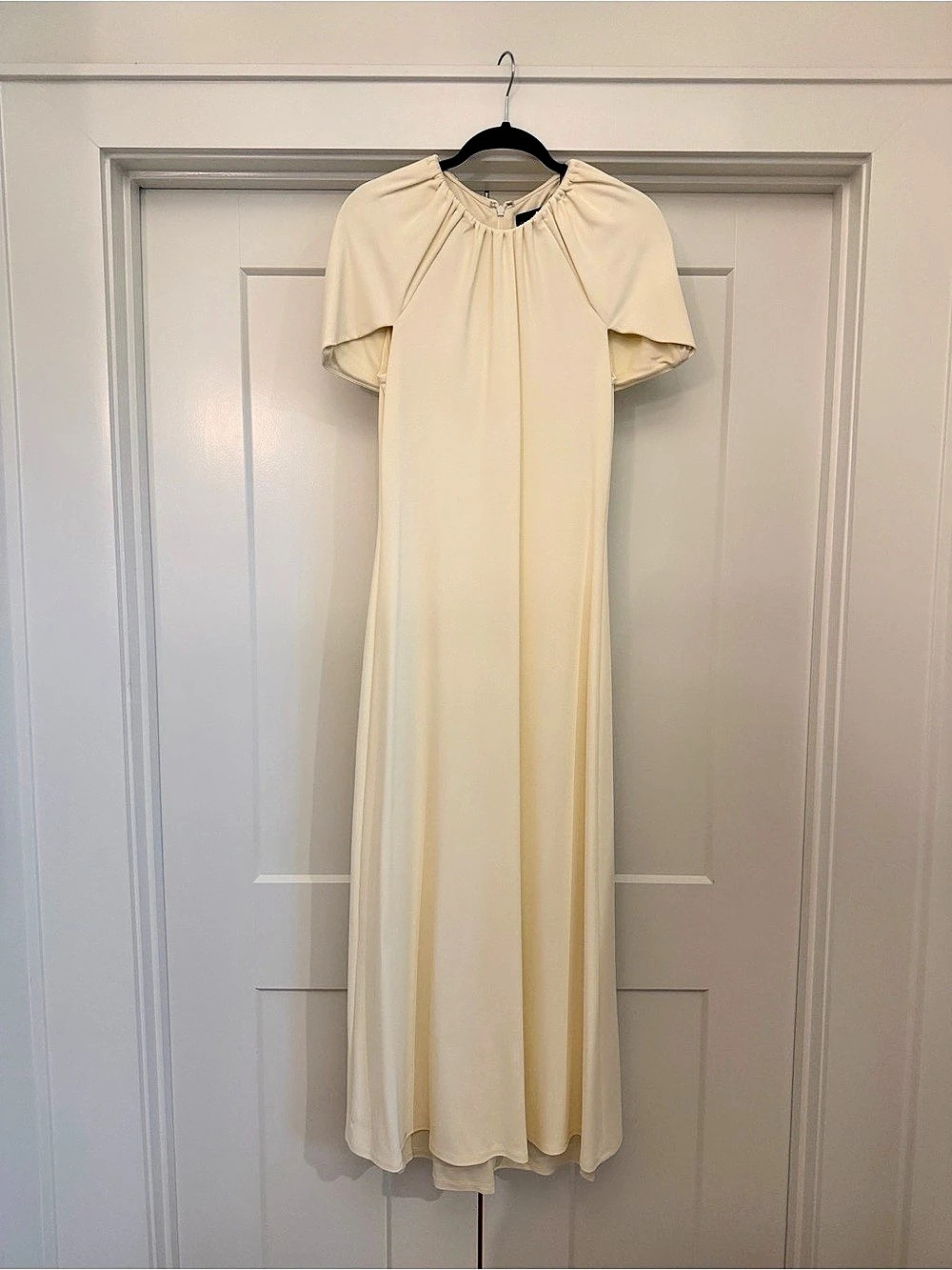 Brandon Maxwell Draped Embellished Crepe Maxi Dress Cream Size 8